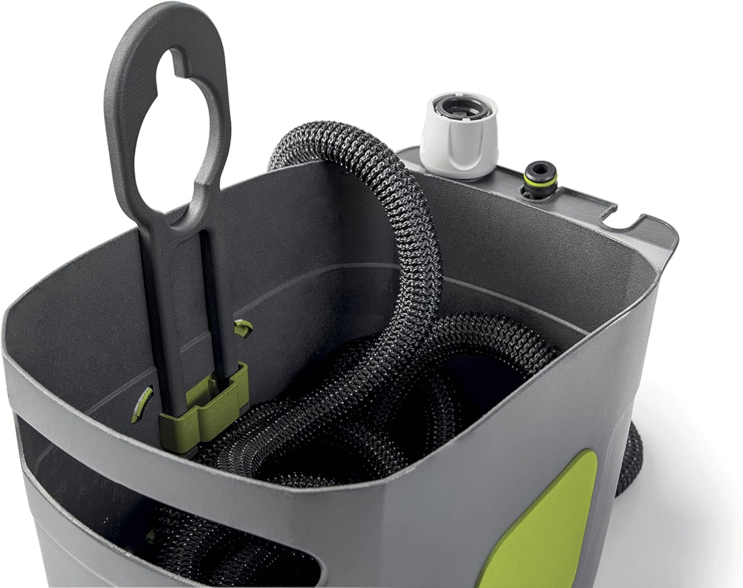 GF SRL, Aquapop Grey Pro 15, manguera trenzada autoextensible Made in Italy, con depósito de plástico rígido, mini pulverizador ergonómico para jardín, conexiones para riego de jardín, gris oscuro