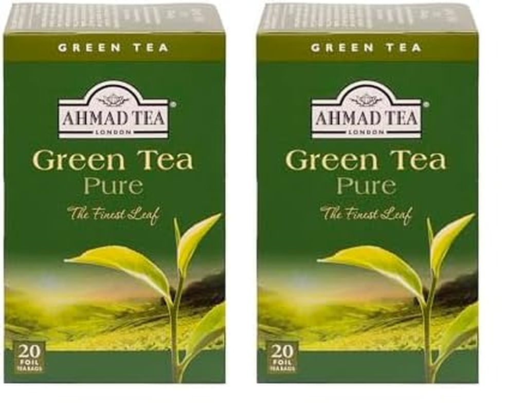 Ahmad Tea - Té verde - Bolsas de té envueltas individualmente selladas con sabor con 2 g de té por porción - 20 bolsas de té con bandas (paquete de 2)