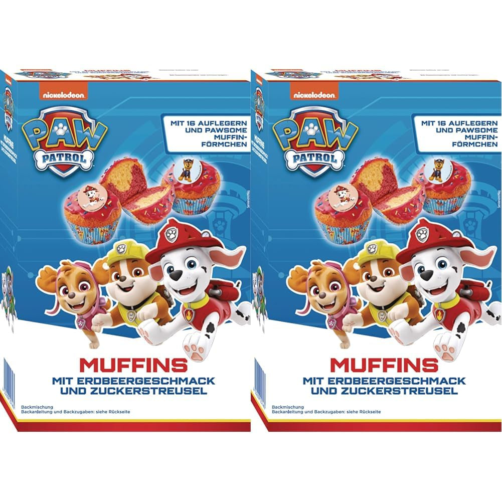 RUF X PAW Patrol Muffin Backmischung Mit Erdbeer-Geschmack, Para 12 Muffins Paw Patrol, Inkl.16 Oblaten-Auflegern Und Pawsome Muffin-Förmchen, 1 X 394G Naty Shop 392 G (2Er Pack) Muffins