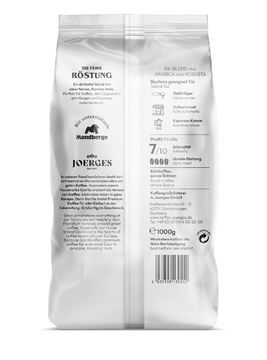 Joerges Espresso Delicado, 1kg, blanco