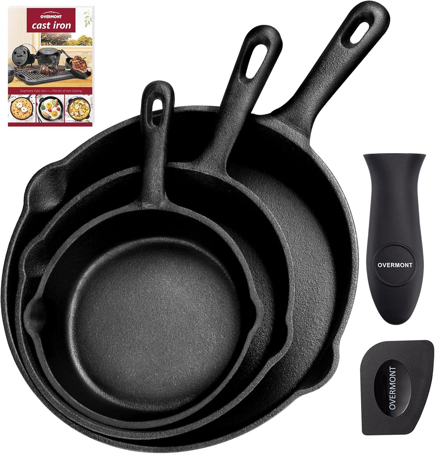 Sartén grill de hierro fundido OVERMONT con asa Ollas y Sartenes Naty Shop Redondas Juego de 3 piezas