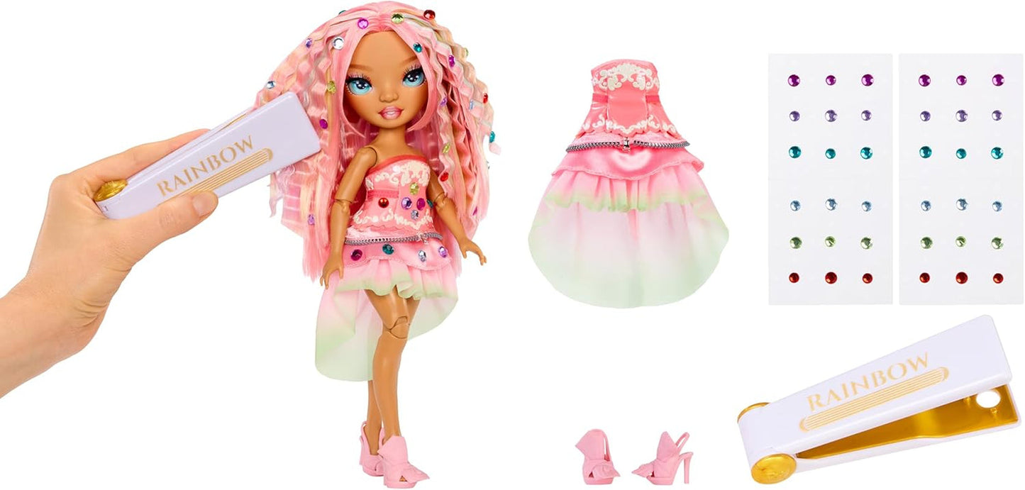 Rainbow High Be Dazzling - Adeline Rose - Muñeca de moda rosa de 28 cm con herramienta de decoración, piedras preciosas brillantes y accesorios de peinado