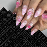 6 hojas de pegatinas de uñas con plantilla de aerógrafo, mariposa, llama, estrellas, corazón, estrellas, pegatinas de uñas, herramienta de plantilla de impresión, pegatinas autoadhesivas para mujeres, pegatinas de diseño de arte de uñas