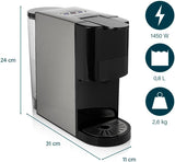 Cafetera espresso multicápsulas Princess 4 en 1 - 1450 vatios, cápsulas, monodosis, café molido, sin BPA, 249450, 01.249450.01.001, negra, plateada