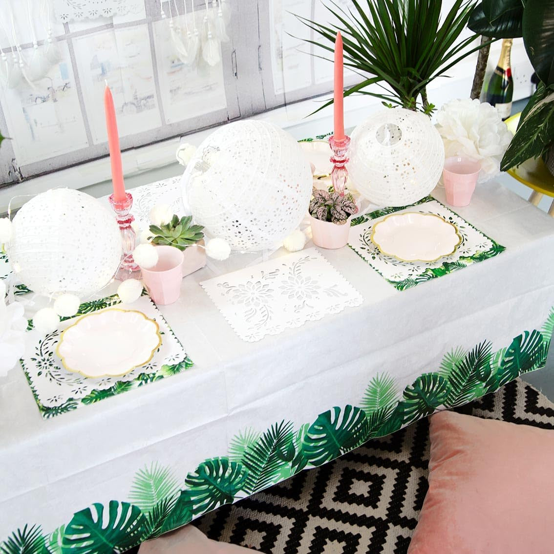 Paquete de 20 Toallitas Tropicales | Servilletas de Papel Verde con Diseño de Hoja de Palma | Vajilla desechable para fiesta infantil, fiesta de safari, jungla, dinosaurio, verano, tema hawaiano