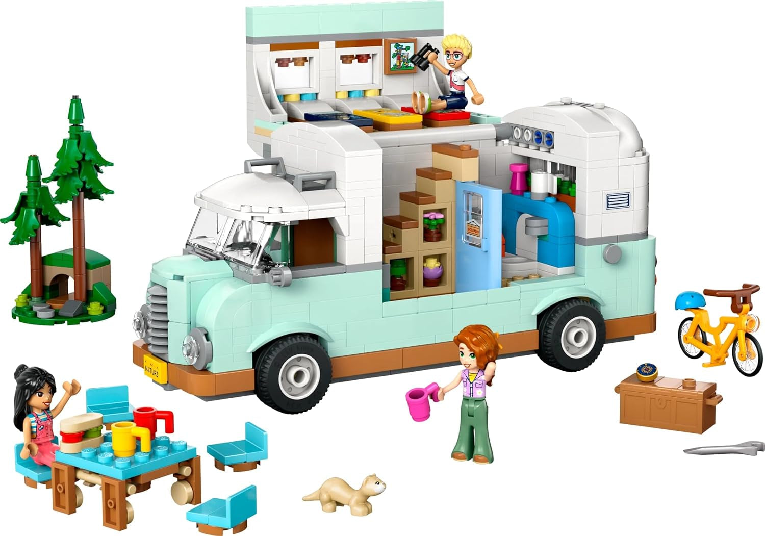 LEGO Friends Caravana, juego de construcción de rol con caravana de juguete, regalo para niñas a partir de 7 años, juego creativo con 3 minifiguras y figura del animal hurón 42663 Juegos de construcción Besuche den LEGO-Store