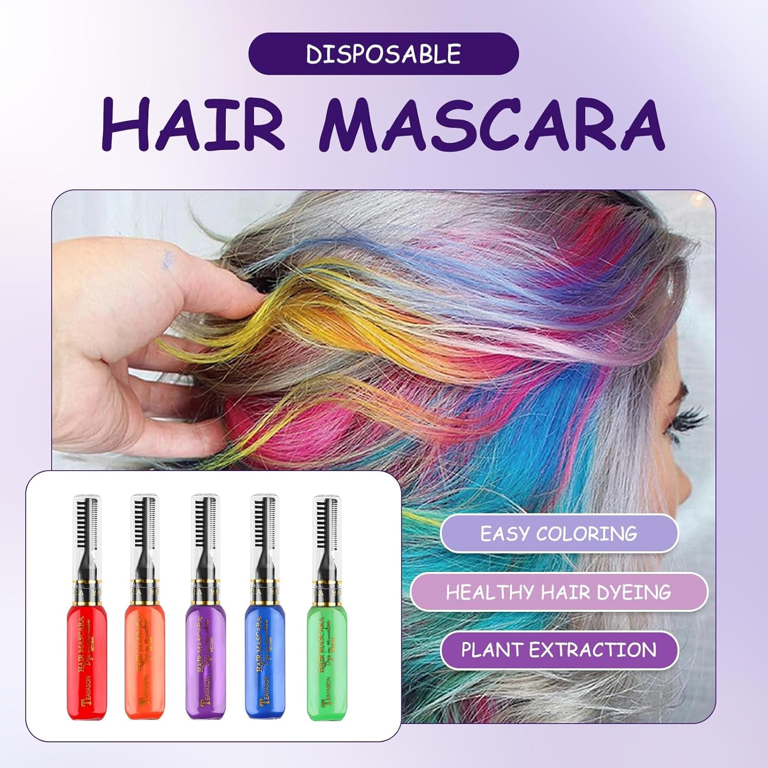 5 colores tinte temporal para el cabello cera para el cabello coloreada máscara para el cabello tinte temporal para el cabello máscara para niñas y mujeres tinte para el cabello lavable tiza adecuada para cumpleaños, cosplay, bricolaje, tinte para el cabello de Halloween Naty Shop