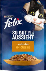 Felix As Good As It Looks Comida húmeda para gatos en gelatina con pollo, paquete de 26 (26 x 85 g)