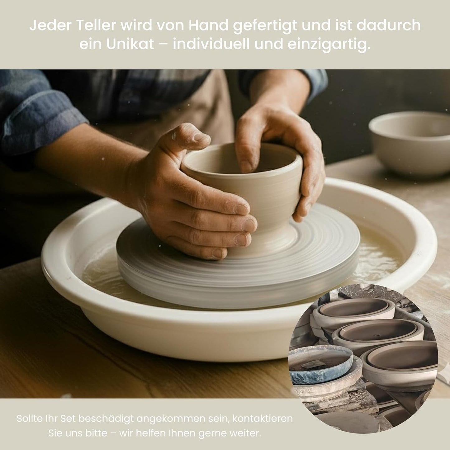 Vajilla de Gres Porcelánico para 6, 18 Piezas - Más Fuerte y Resistente a los Rayones que los Platos y Cuencos de Loza, Beige Brillante | El juego de vajilla incluye 6 platos llanos, 6 platos de postre y 6 tazones.
