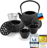 Juego de té tradicional de hierro fundido Dimono: tetera, calentador y 2 tazas de té.
