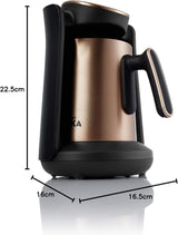 Cafetera turca Arzum Okka Minio, Moka, 1-4 tazas, Olla de acero inoxidable de 300 ml, Protección contra derrames, Sistema de preparación inteligente, Olla lavable, 480 W, Cobre