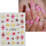 JMEOWIO 3D Nagelsticker Flor Colorida Nail Art Sticker Selbstklebend Nagelaufkleber 5D Stereoskopisch Primavera Verano Floral Dekoration Nageldesign Zubehör 4 Blatt