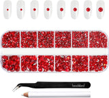Beadsland 2500 piezas de piedras de cristal para decoración de uñas con parte trasera plana, piedras preciosas para trabajos manuales de 8 tamaños SS4 ~ SS30 con pinzas y puntas (Kristall Weiss)