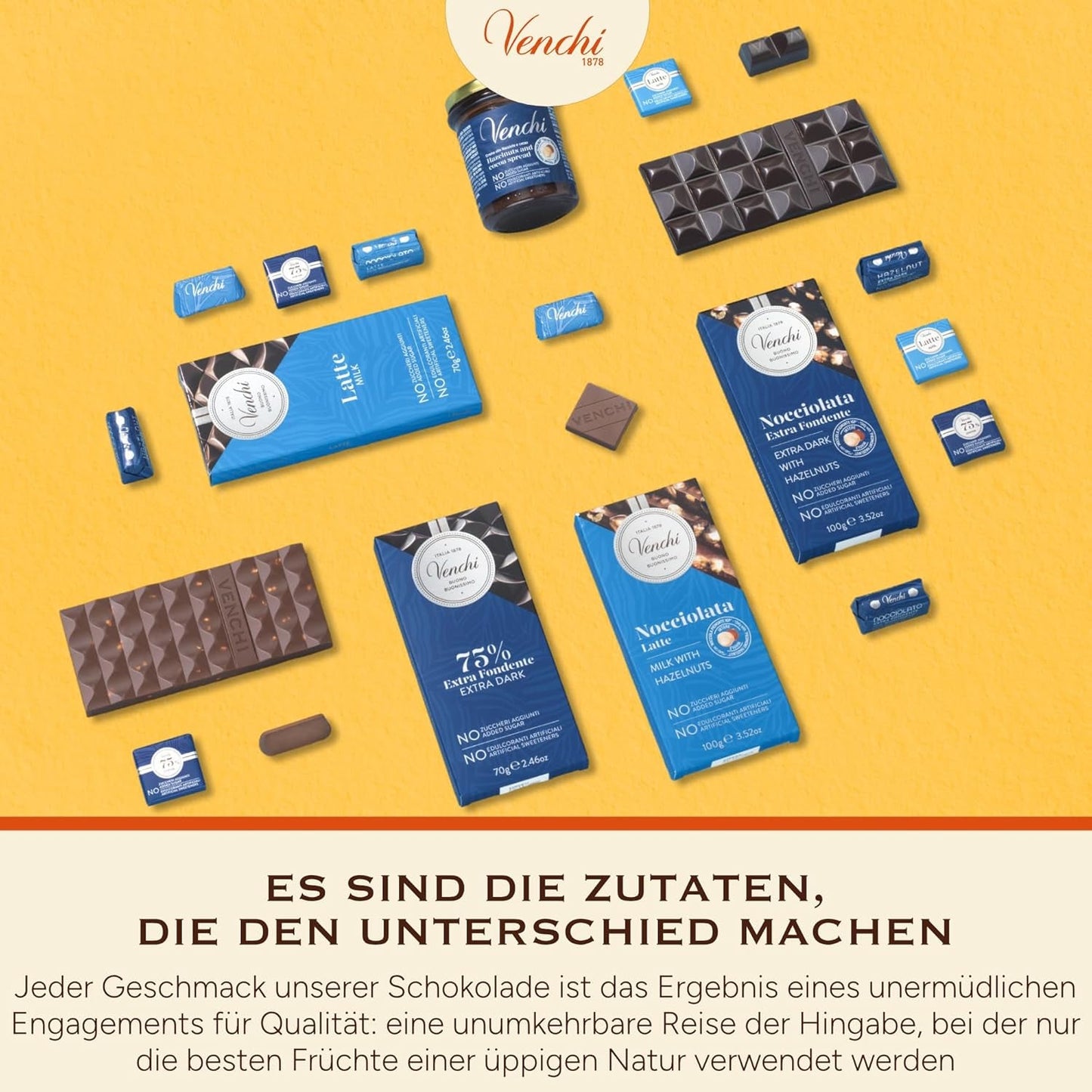 Venchi - Pack de 6 tabletas de chocolate negro con avellanas, 600g - Sin azúcares añadidos - Sin edulcorantes artificiales - Sin gluten - Vegano - Idea de regalo