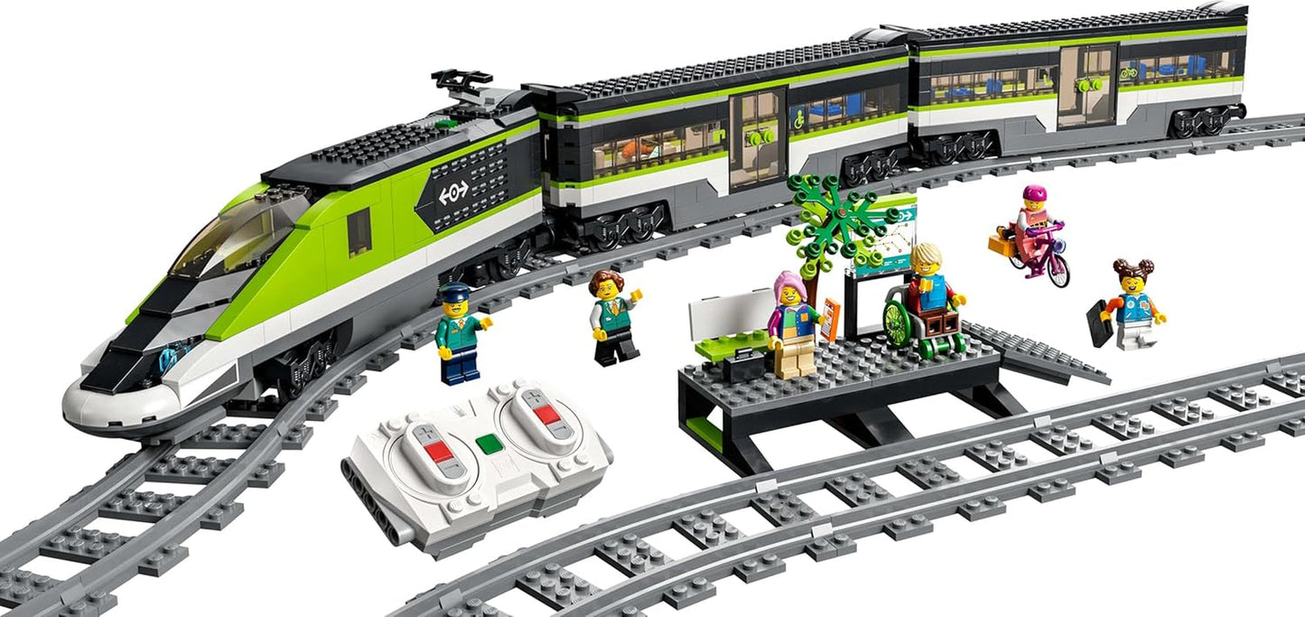 LEGO City Tren Expreso de Pasajeros, Set de Tren con Control Remoto, Ferrocarril de Juguete con Faros, 2 Vagones y 24 Elementos de Vía, Regalo para Niños, Niños y Niñas 60337 Juegos de Construcción Besuche den LEGO-Store
