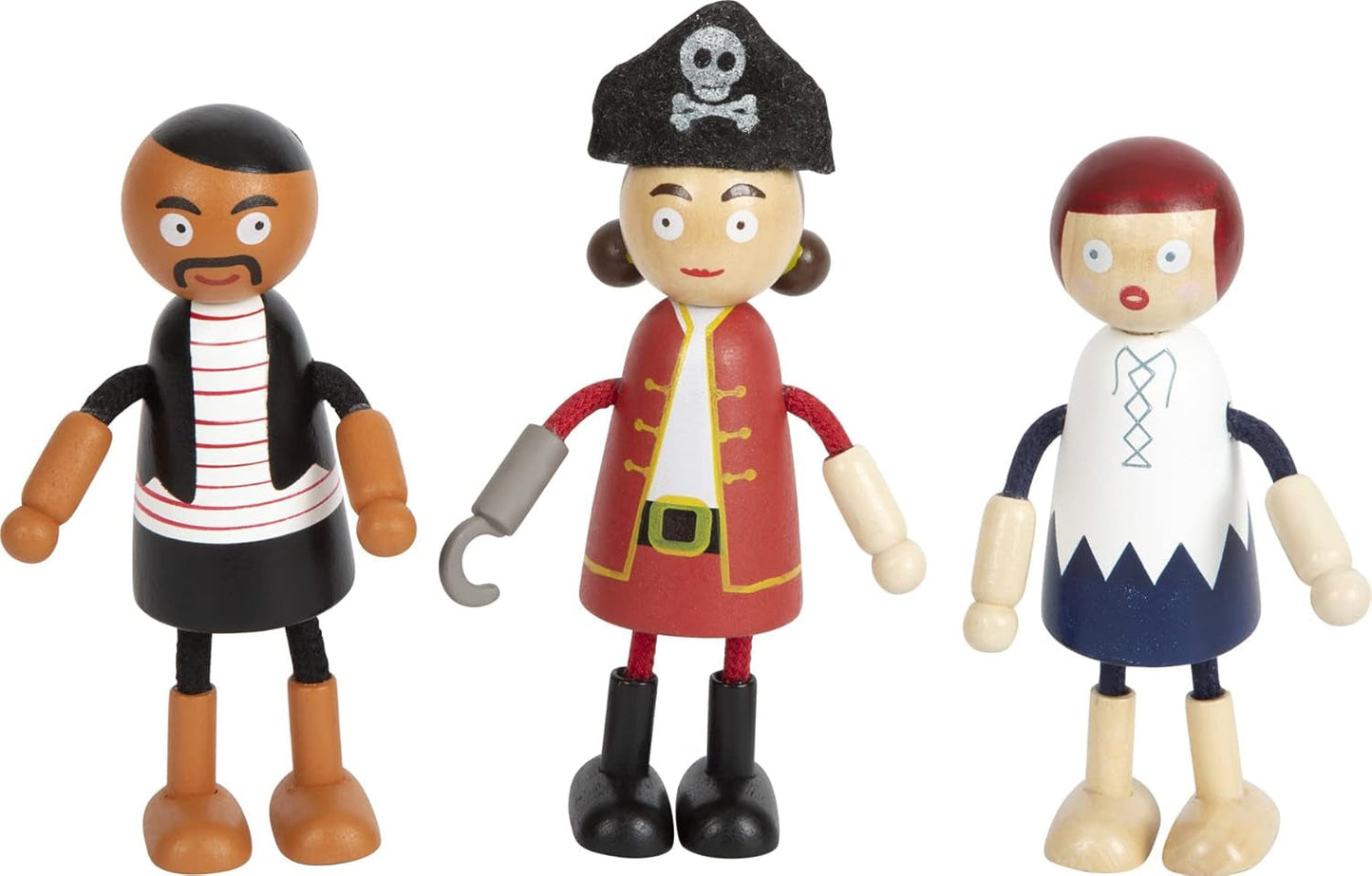 Small Foot Muñecos piratas de madera flexibles, 5 piratas y 1 mono, detallados y flexibles, a partir de 3 años, 12412