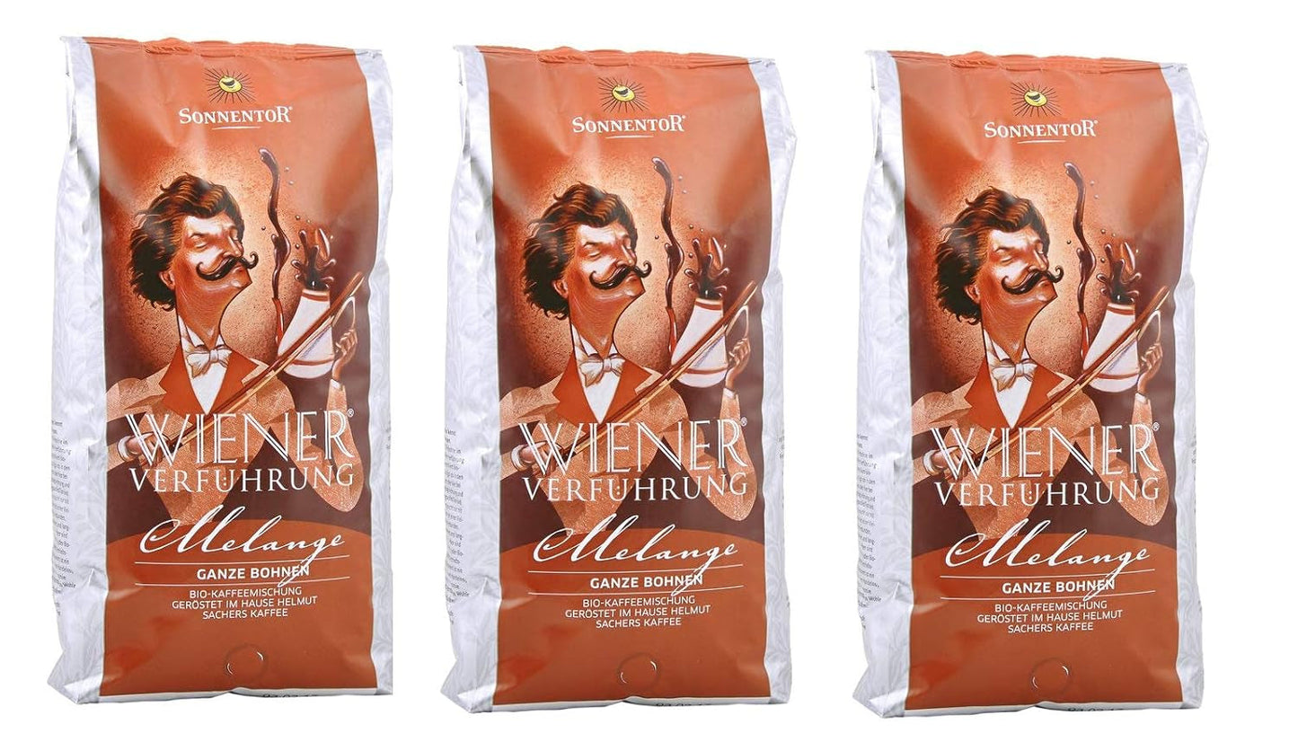 Mezcla de café, granos enteros, Seducción vienesa, orgánico, 3 x 1000 g