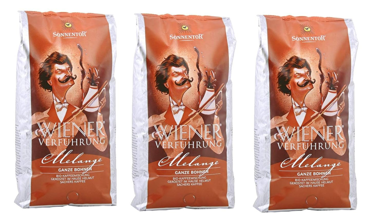 Mezcla de café, granos enteros, Seducción vienesa, orgánico, 3 x 1000 g
