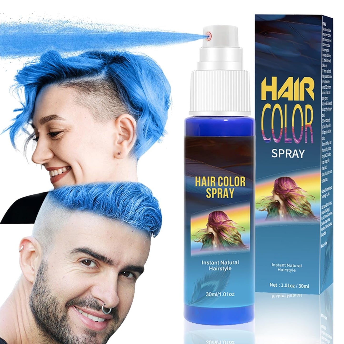 Color de laca para el cabello - 30 ml Spray temporal de color de cabello verde, tinte para el cabello natural Spray de color temporal para el cabello, tinte para el cabello lavable para fiesta Cosplay Halloween (verde) Tinte para el cabello Naty Shop Azul