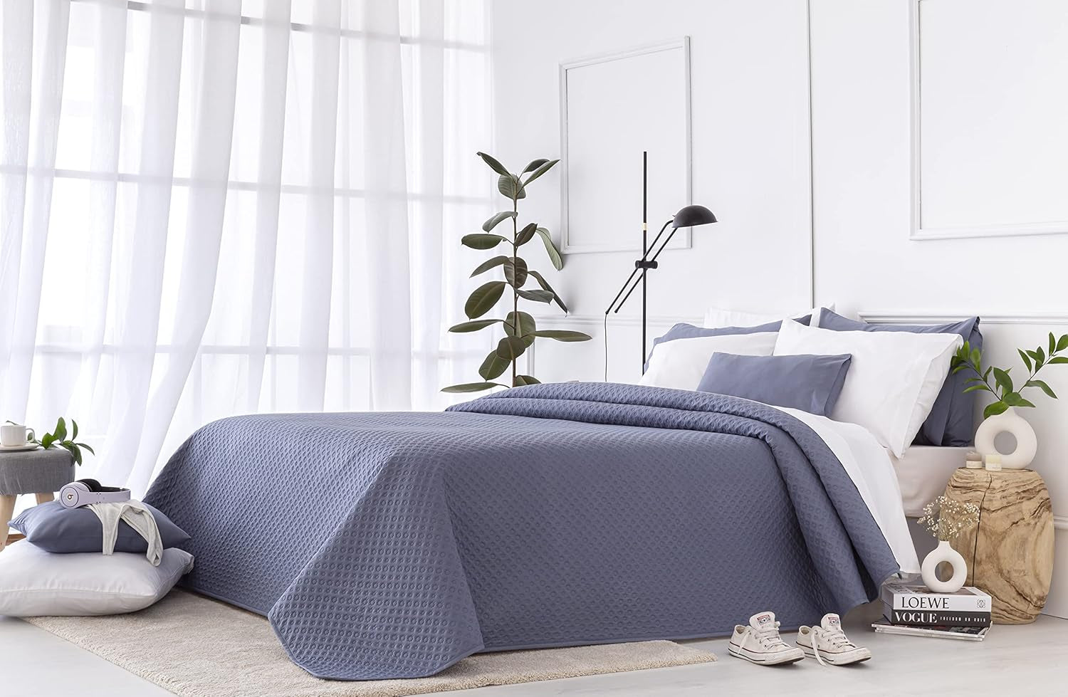 Todocama Fine Boutique colcha con motivo piqué, para primavera, verano, otoño e invierno, 100% microfibra super suave, manta multifuncional, 140/150/160-250 X 260 cm, gris claro Camas y Mantas Besuche den Todocama-Store Azul/Gris 180 X 260 Cm
