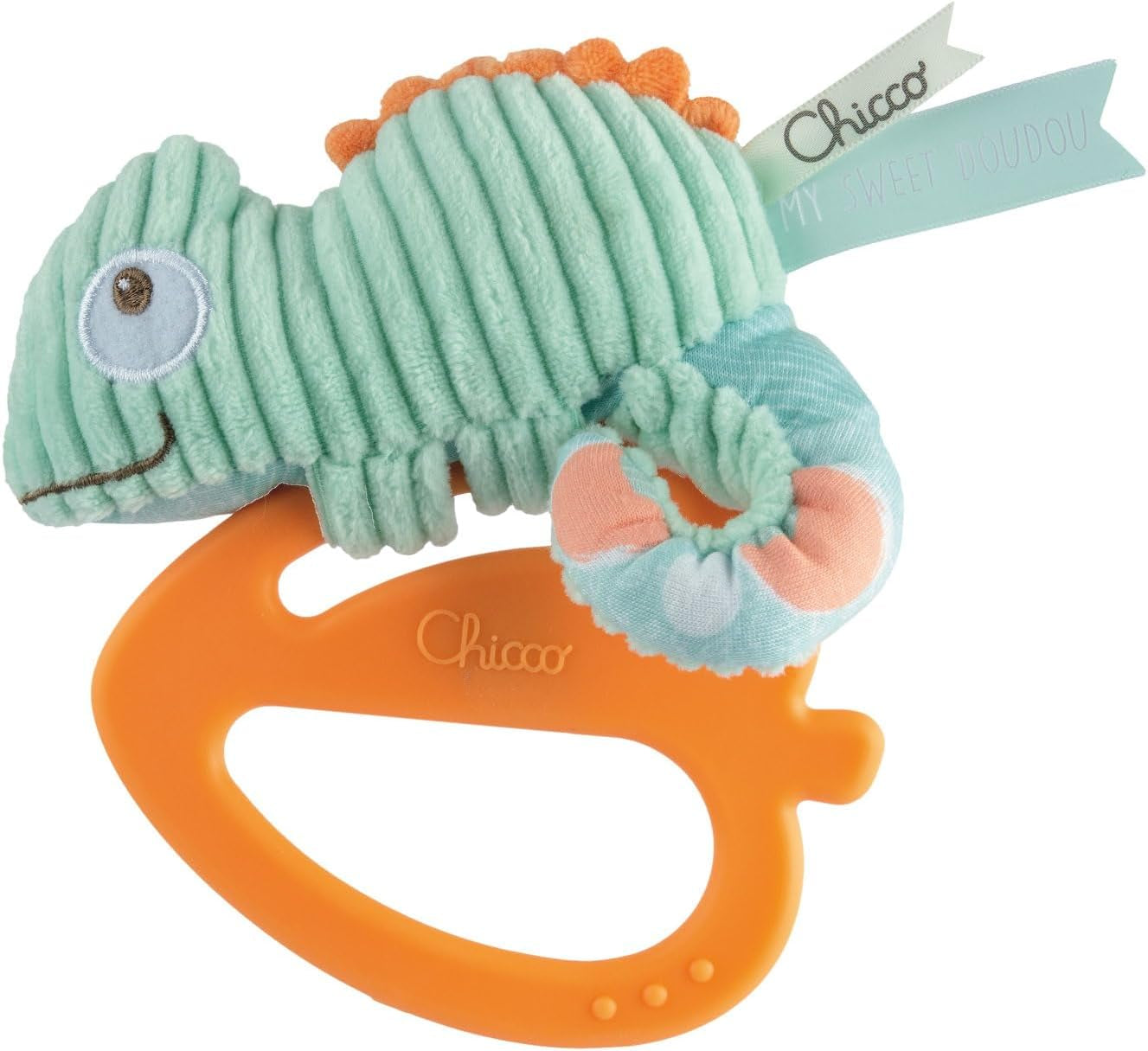 Chicco Juguete Camaleón My Sweet Doudou Hecho de Telas de Alta Calidad Anillo de Plástico Blando Juguete Calmante para la Dentición Bebé 3-18 Meses Bebe Naty Shop Camaleón Juguetes
