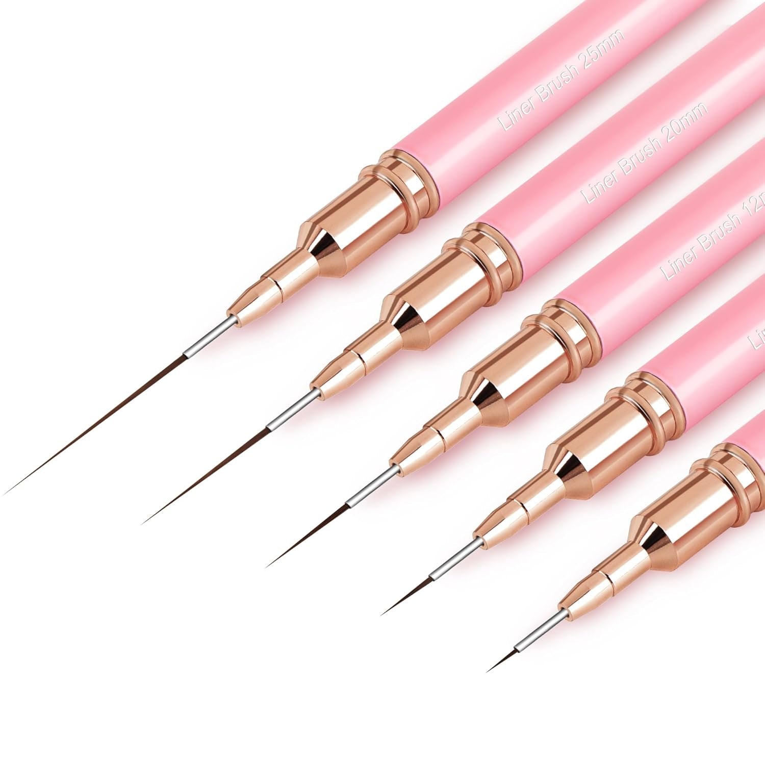 Pinceles para uñas, 5 piezas Pinceles para contorno de uñas, Juego de pinceles para diseño de pintura, Herramienta de dibujo de punta de uñas para líneas largas, Detalles finos, Dibujo fino en tamaño 6/9/12/15/18 mm, Negro
