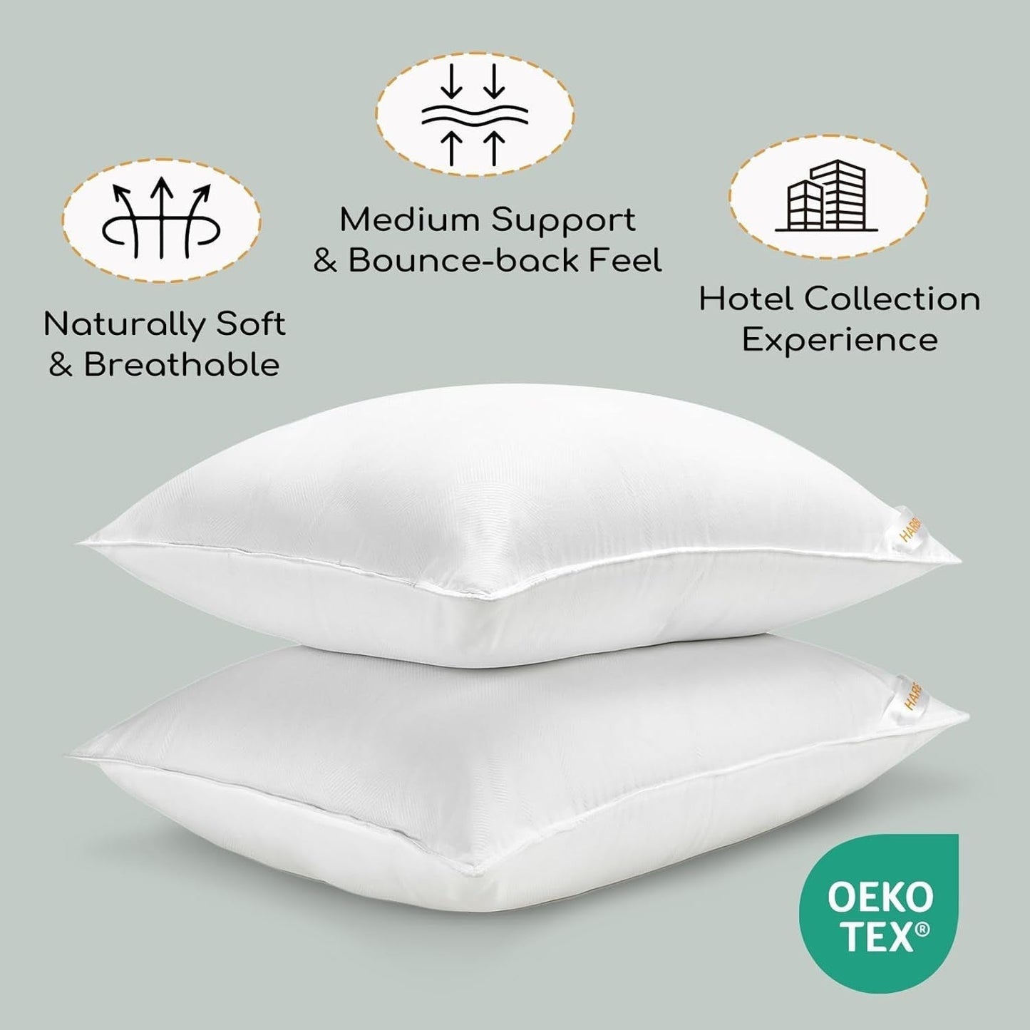 HARBOREST Almohada para Dormir, 2 Piezas, Felpa de Lujo, Almohada Alternativa, Buena para Dormir de Lado y Boca Arriba, Colección de Hotel, Almohada, Tamaño Estándar/Queen, 50,8 X 66 Cm Naty Shop Standard Pillows