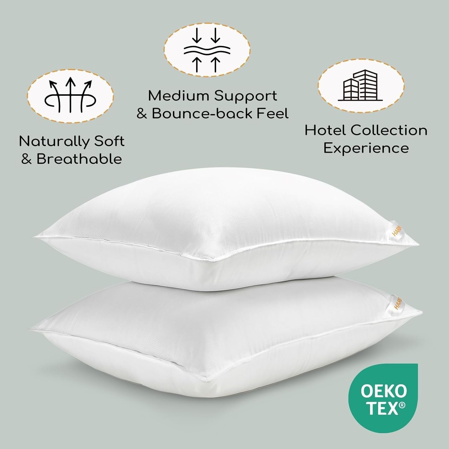 HARBOREST Almohada para Dormir, 2 Piezas, Felpa de Lujo, Almohada Alternativa, Buena para Dormir de Lado y Boca Arriba, Colección de Hotel, Almohada, Tamaño Estándar/Queen, 50,8 X 66 Cm Naty Shop Standard Pillows