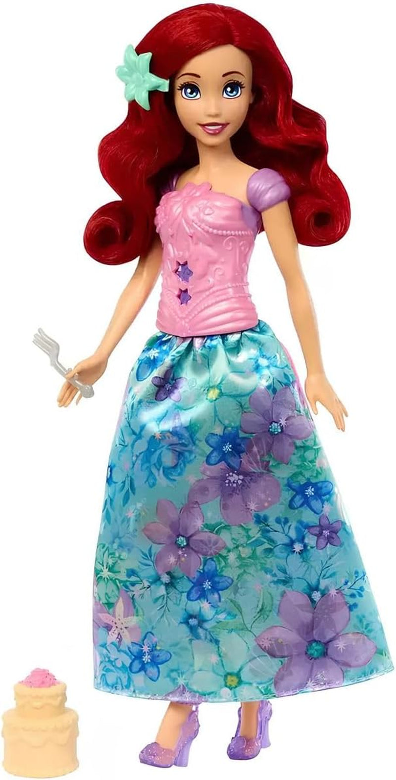 Mattel Disney Princess Ariel Spin & Reveal Fashion Doll Set con 11 sorpresas, incluidos 5 accesorios, 5 pegatinas y una escena de juego inspirada en la película HTV88