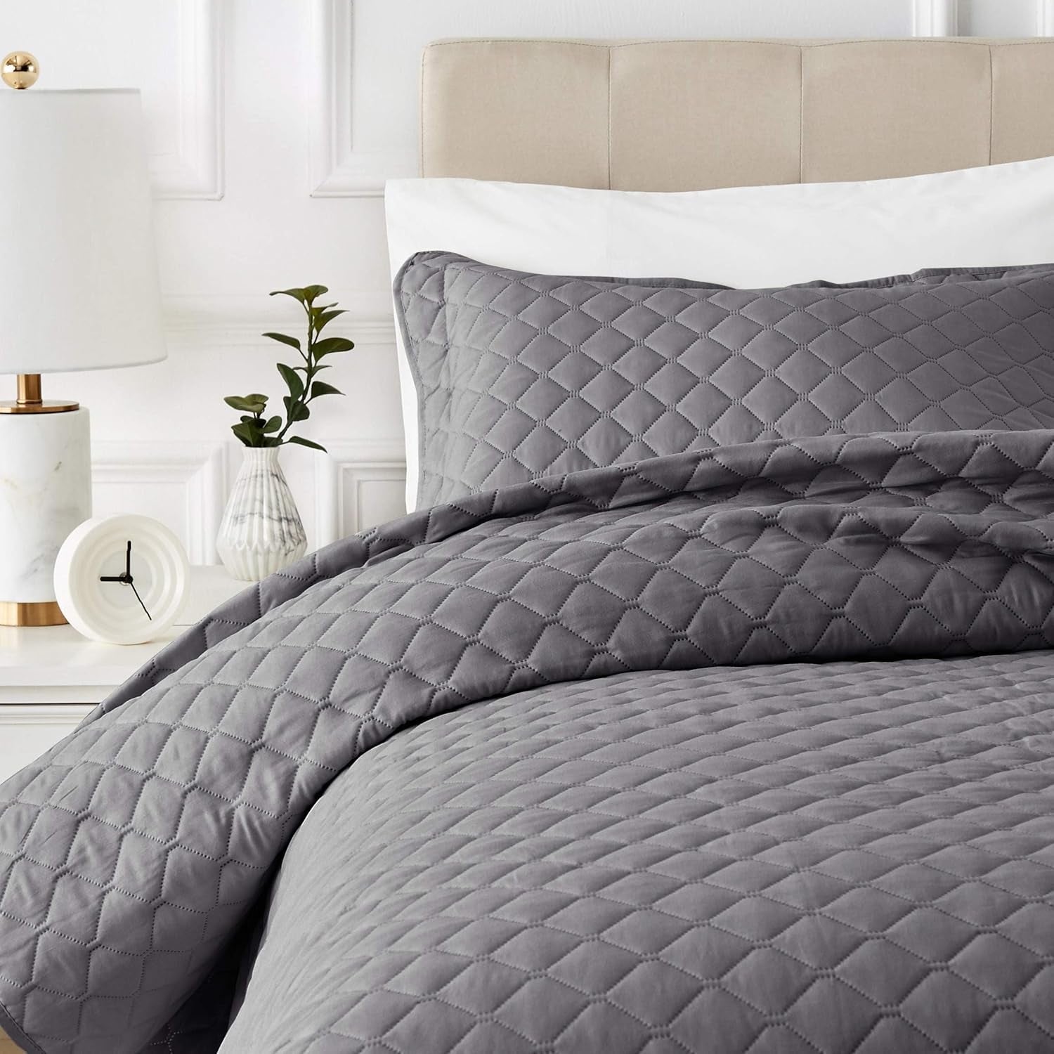 Amazon Basics edredón extragrande con relieve, 170 x 210 cm, estampado de rombos gris oscuro Camas y mantas Besuche den Amazon Basics-Store 220 x 240 cm