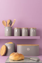 Colección LIVING, tarro de galletas con tapa | gris pastel | Caja de almacenamiento para galletas de 3,4 l | tarro de galletas de acero con tapa | Tarros herméticos de bambú con tapa Naty Shop Cajas de almacenamiento de alimentos