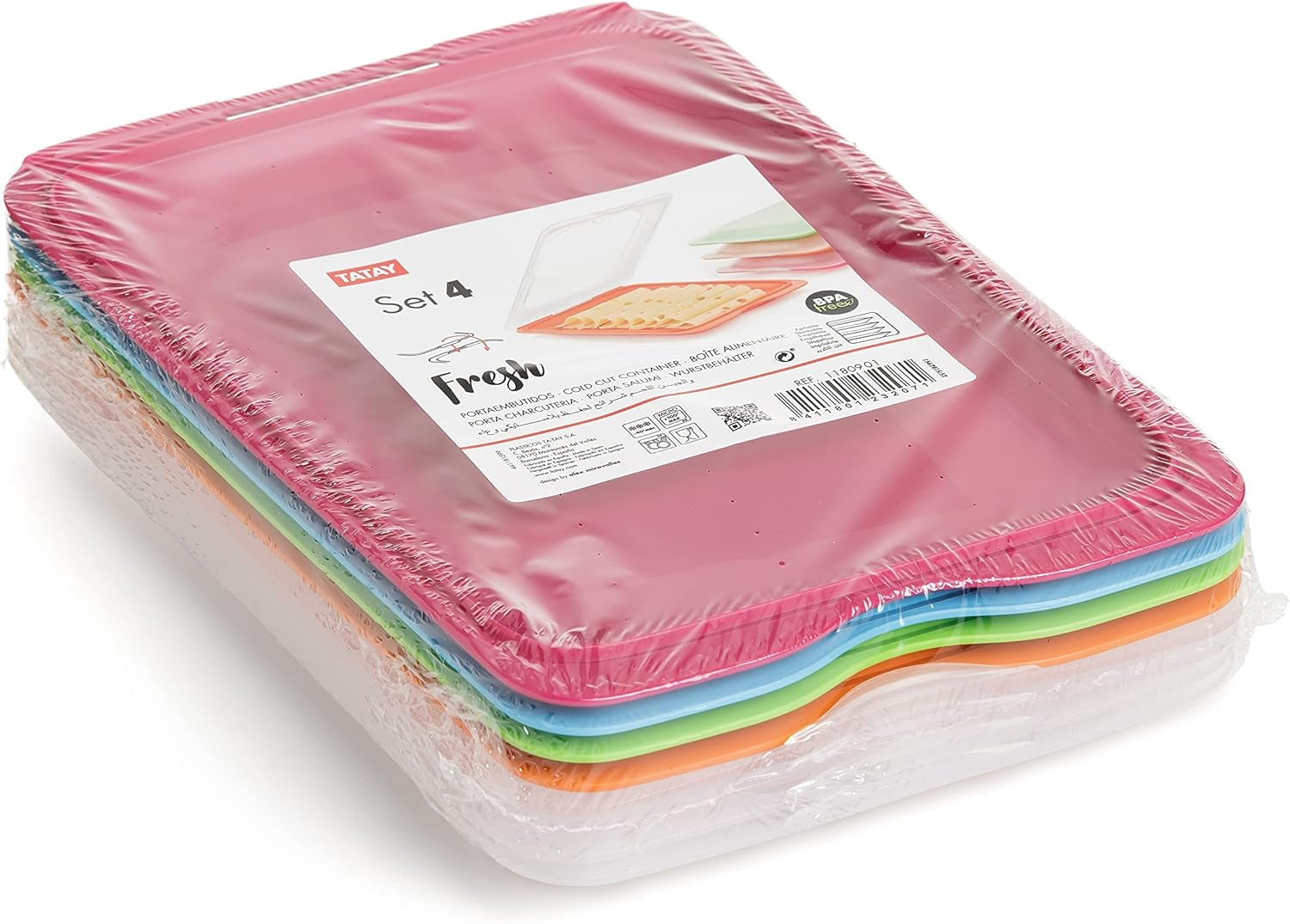 TATAY Fresh Slicer Box Juego de 4, sin BPA, reutilizable, apilable, apto para lavavajillas y MWO, colores aleatorios. Medidas 17cm x 3,2cm x 25,2cm Cajas de almacenamiento de alimentos Naty Shop