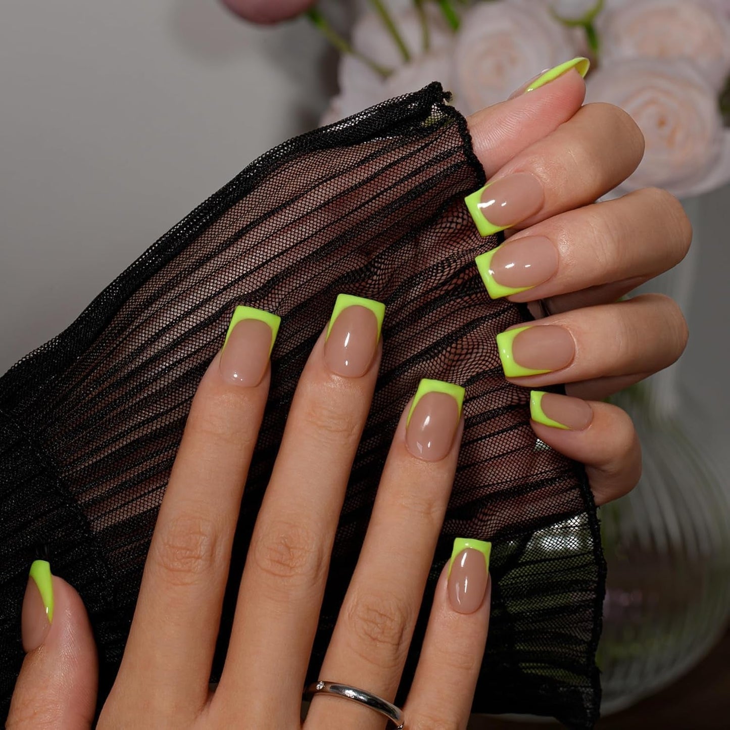 Uñas Postizas De Punta Francesa Corta - 30 Piezas De Uñas Negras Para Pegar En Uñas Cuadradas Cortas, Uñas Postizas De Punta Francesa Con Pegamento, Juego De Uñas Artificiales Cuadradas Para Mujeres