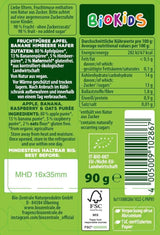 biocentral BioKids Puré de frutas Manzana Plátano Frambuesa Avena | 12 x 90g | Snack frutal sin azúcares añadidos | vegano