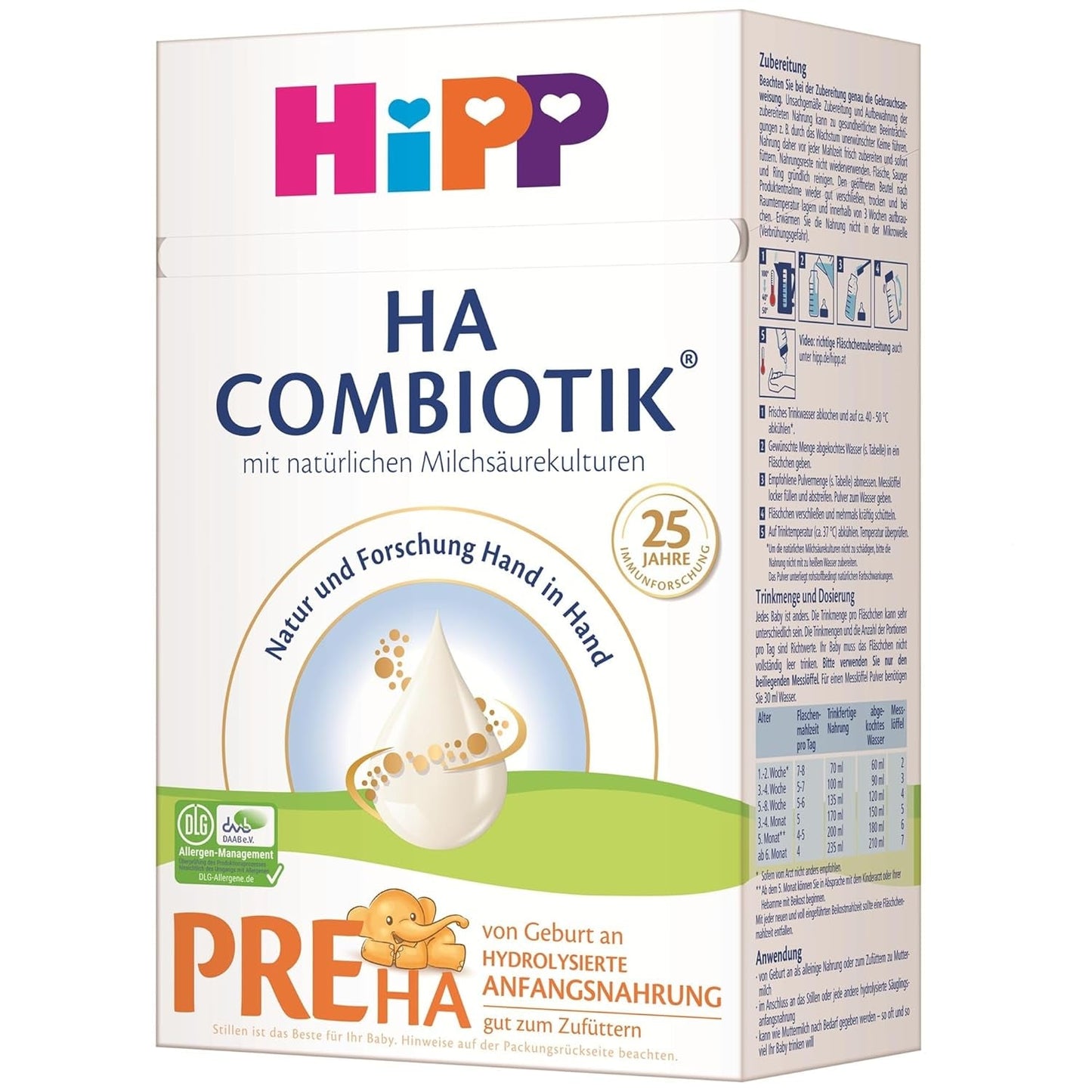 HiPP PRE HA Combiotik (4 x 600g), leche en polvo hidrolizada para lactantes desde el nacimiento, con cultivos naturales de ácido láctico, para sistemas inmunológicos sensibles