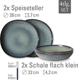 como. de Villeroy & Boch - Vajilla Lave Gris de gres, 4 piezas, aspecto cerámica, servicio de mesa para 2 personas, gris