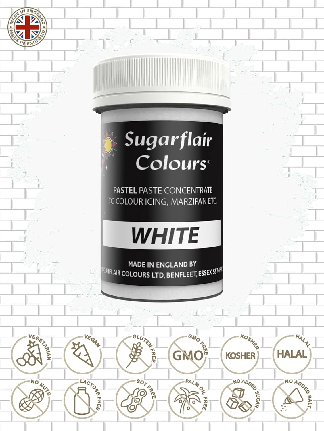 Colorante alimentario blanco Sugarflair para pasta, colorante alimentario para pasta, fondant y mazapán, colorante para pasta - 25g