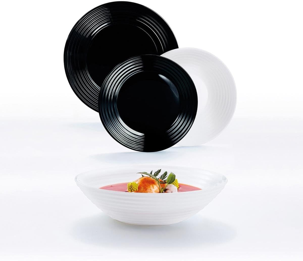Harena N&b Glasgeschirr, 18 piezas, para 6 personas, blanco y negro