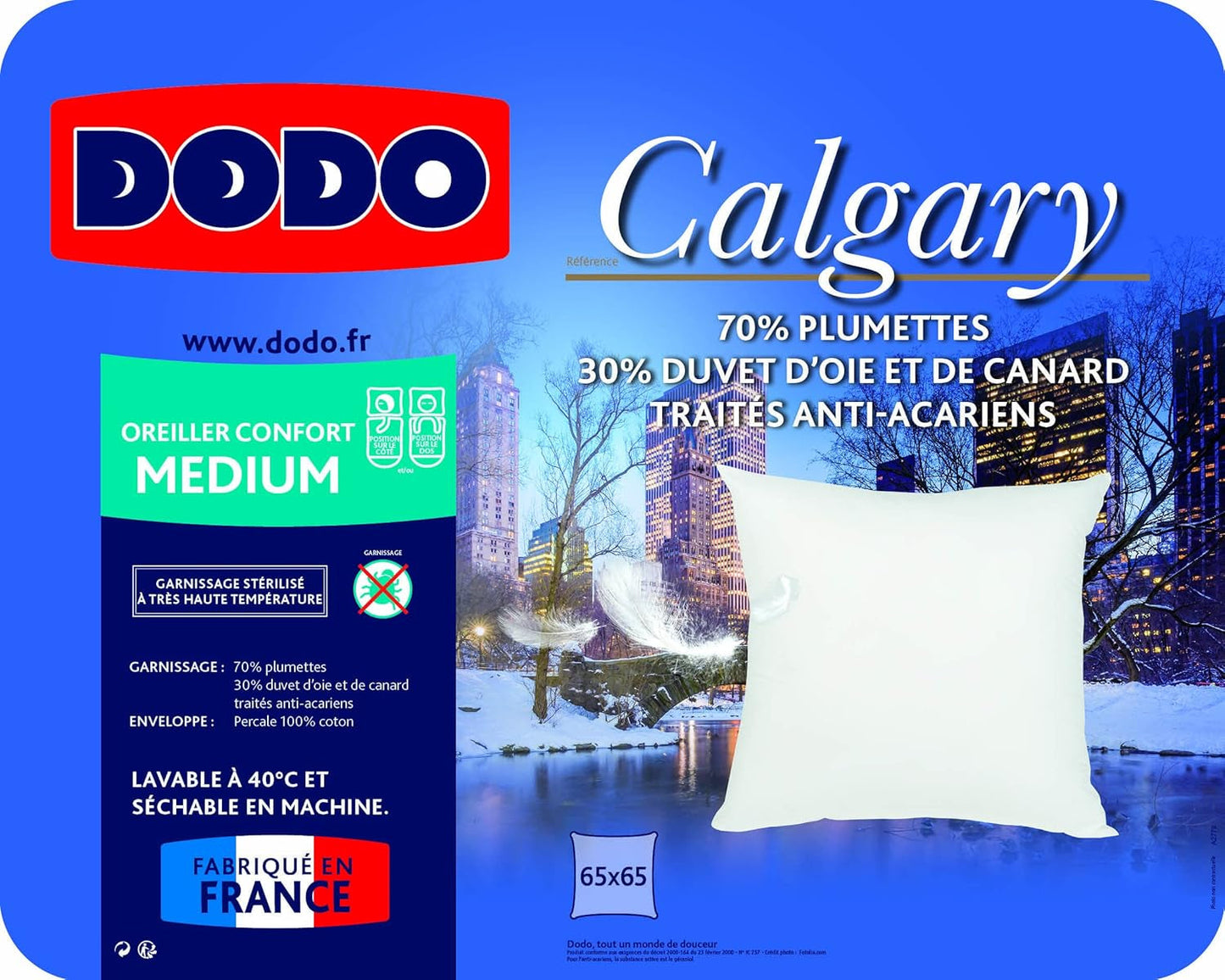 DODO 64476 Cojín Calgary, Plumón/Piel de Ganso y Pato, 65 X 65 cm, Blanco Naty Shop Cojines Estándar