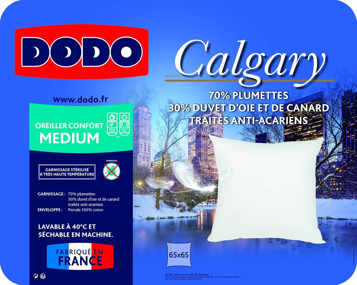 DODO 64476 Cojín Calgary, Plumón/Piel de Ganso y Pato, 65 X 65 cm, Blanco Naty Shop Cojines Estándar