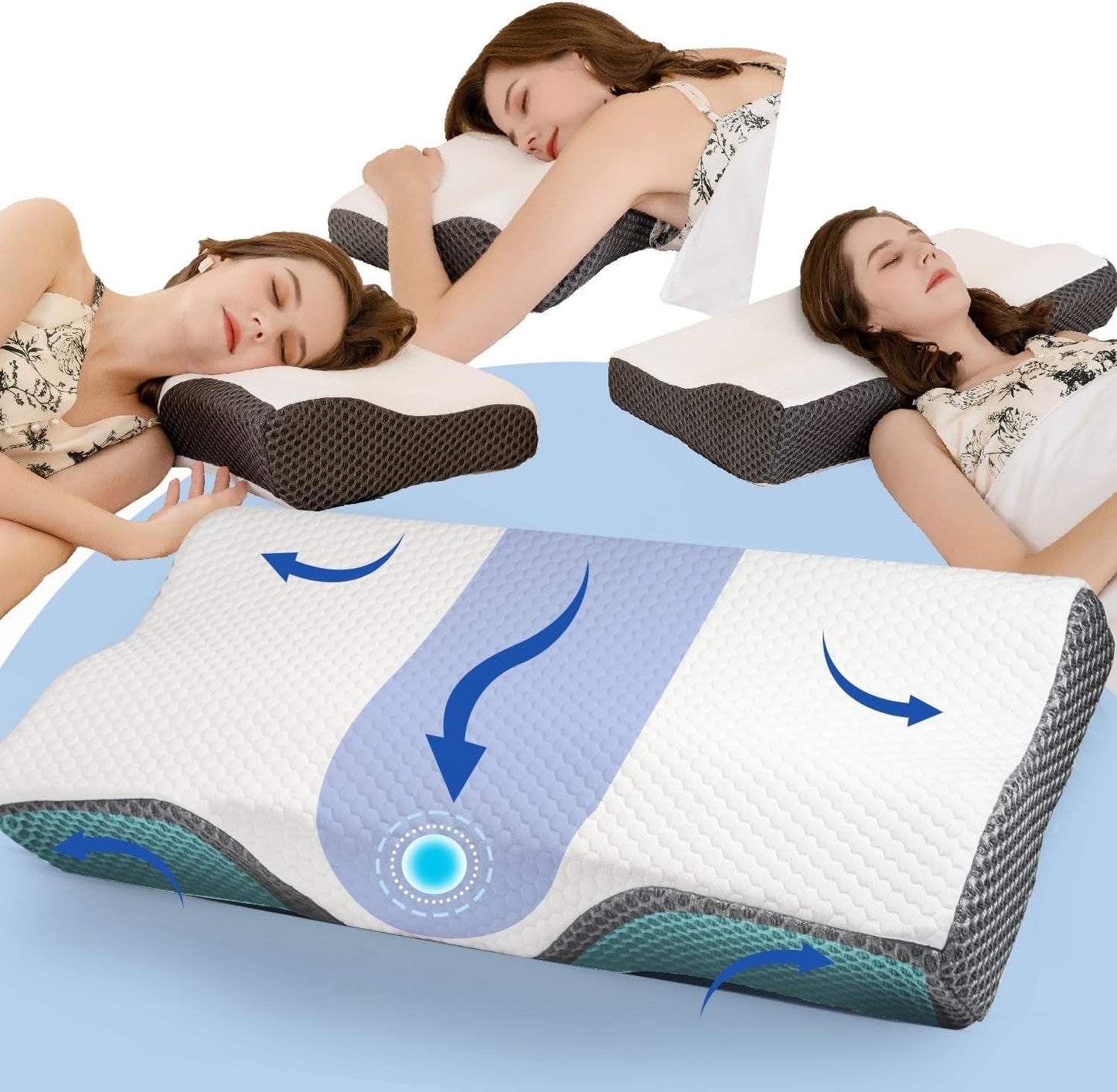 IDEA Almohada, Almohada Ortopédica Ergonómica para Dolor de Cuello, Almohada de Espuma Viscoelástica para Dormir de Lado, Espalda y Abdominal, Almohada Antirronquidos para Hombres y Mujeres (62 * 34.5 * 12/8 CM) Almohadas Ortopédicas Cervicales Naty Shop Default Title