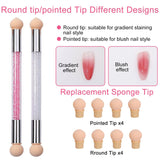 2 Stück Nail Art Rendering-Werkzeuge Doppelter Kopf, Aplicador De Pincel De Esponja Inkl 8 Ersatzköpfe, Nail Art Schwamm Und Tupfpinsel(Weiß, Rosa)