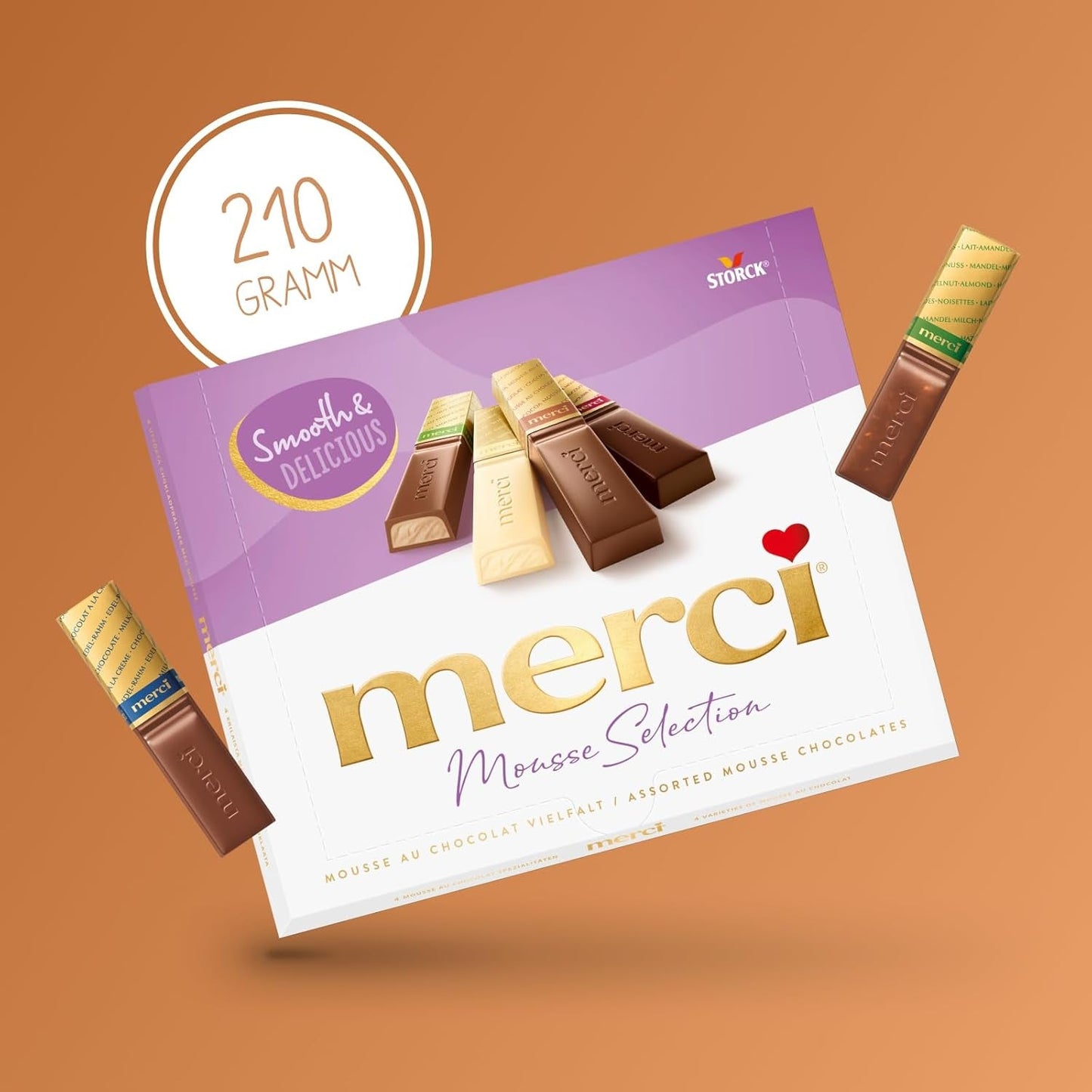 merci Variedad Mousse au Chocolat Finest Selection – 1 x 210 g – Especialidades Exquisita Mousse de Chocolate – Bombones rellenos y sin relleno