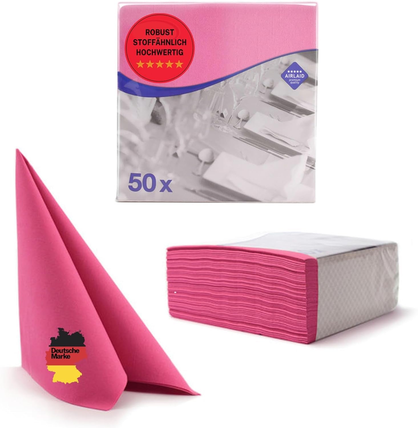 50 Servilletas Aroba Airlaid Aspecto Textil 19 COLORES 40X40 Cm 1/4 pliegue Servilletas de Boda Aspecto Textil de Alta Calidad para Aniversarios Hotel Catering Vacaciones Navidad Boda Rosa
