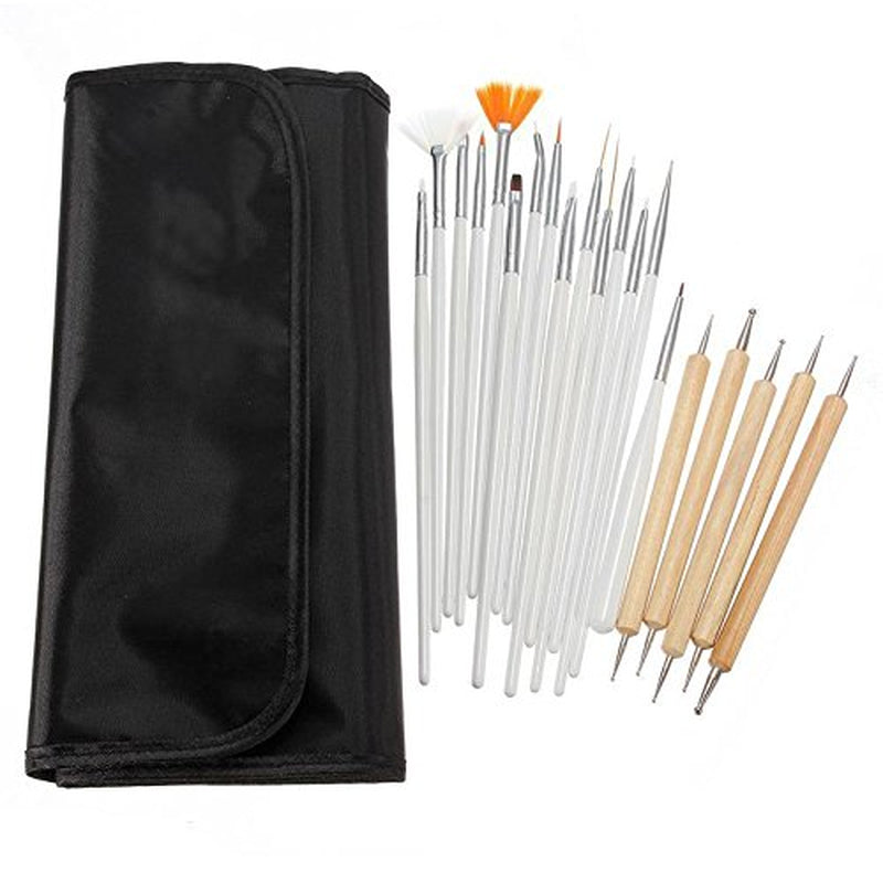 ® 20 X Pinceles Profesionales para Uñas, Gel, Pinceles para Pintar, Pinceles para Artistas, Kit de Pinceles para Uñas Francesas, Juego de Herramientas con Punta Puntiaguda, para Diseño de Uñas, Pintura, Patrón de Puntos, etc., con Bolsa