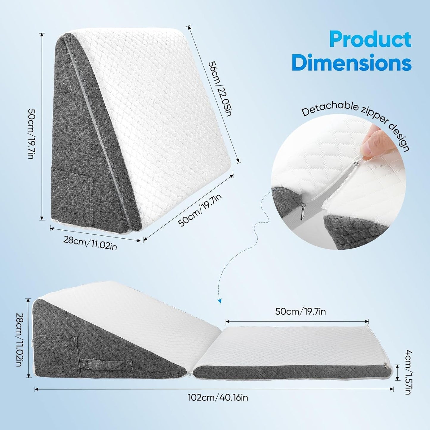 Almohada de plumas para cama y sofá, L50xW50xH26 Almohada de lectura doble con funda lavable, viscoelástica, para roncar y para mayor comodidad en la zona del cuello y la espalda
