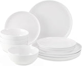 Juego de vajilla de 12 piezas, vajilla de porcelana para 4, vajilla blanca con platos, platos de postre y tazones de cereales