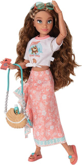 Muñeca Vaiana con accesorios, 29cm, 13 puntos de articulación, licencia oficial de Jakks Pacific. ¡Completo con accesorios combinables y un brillante anillo de Mickey!