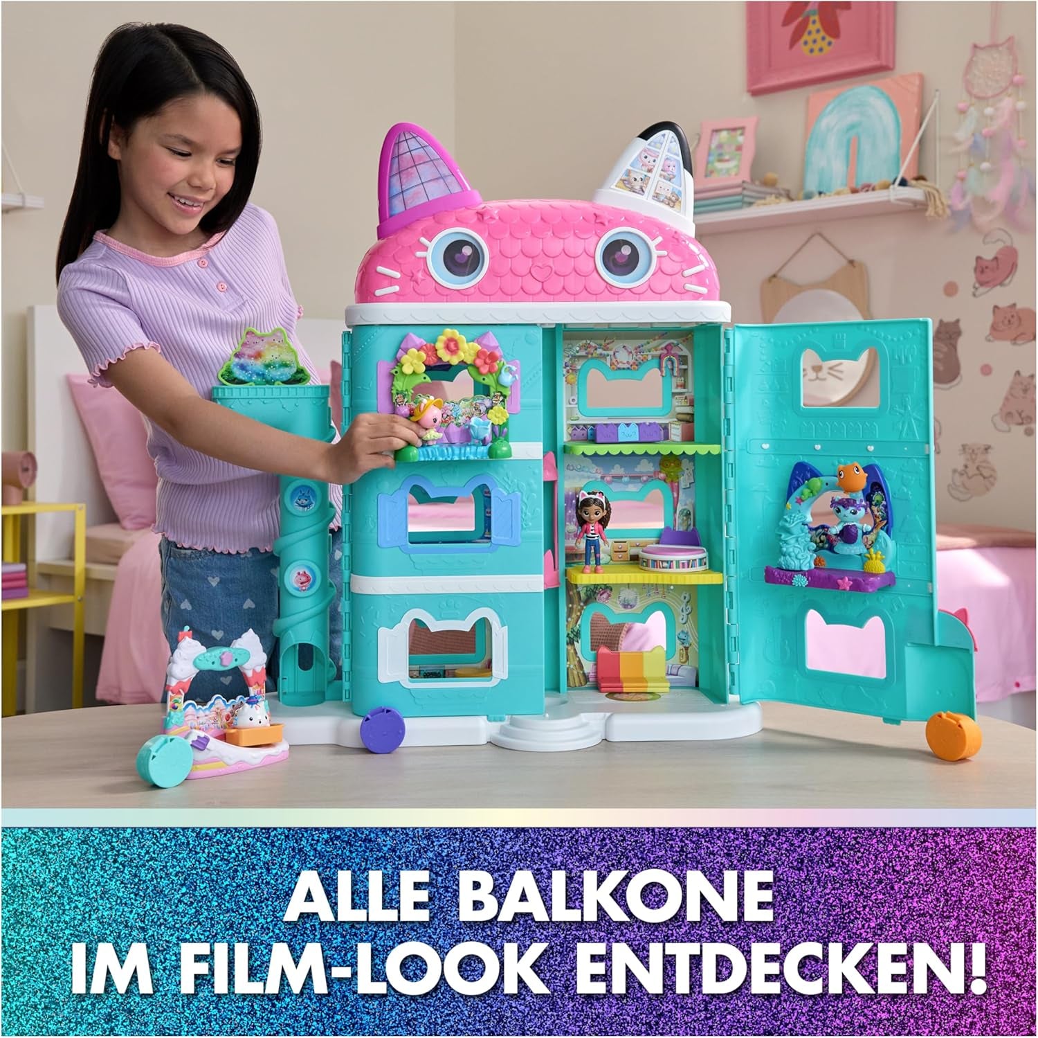 DREAMWORKS GABBY'S DOLLS HOUSE: LA PELÍCULA - El dulce balcón de Kuchi con figuras de casa de muñecas y accesorios para niños a partir de 3 años
