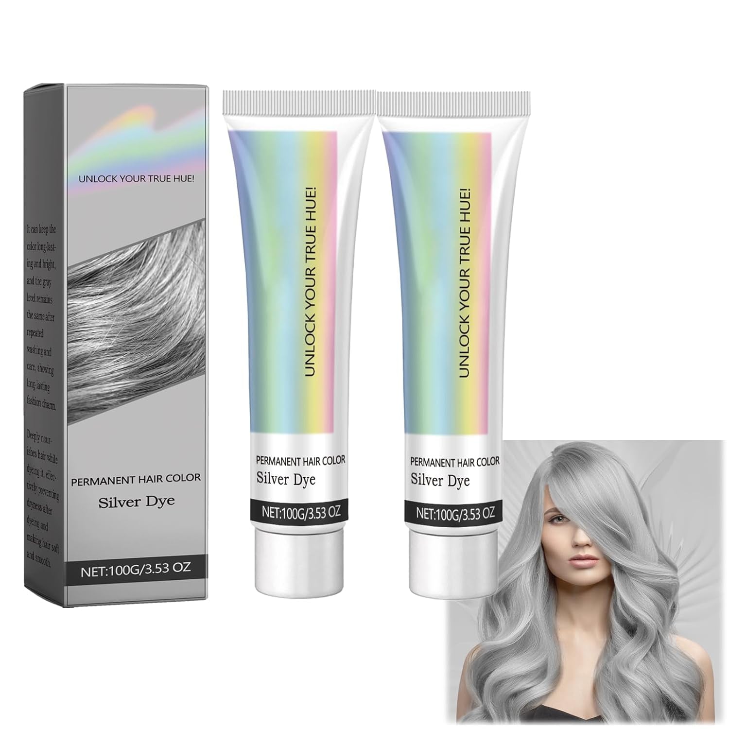 Color de cabello Plata Gris Plata Color de cabello natural Crema Color de cabello temporal Crema Color de cabello gris Crema Tinte para el cabello plateado semipermanente para todo tipo de cabello 2 piezas Naty Shop Tinte para el cabello Título predeterminado